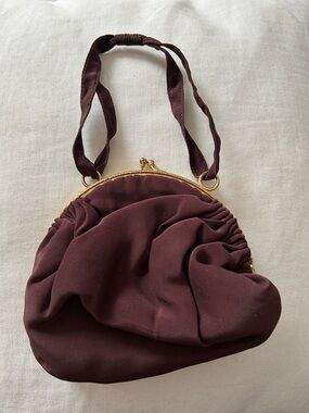 Classic Gathered Satin Evening Bag - Burgundy